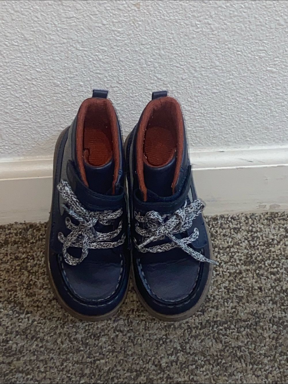 Carter's Navy Lace-Up Kids Sneakers with Rust Interior